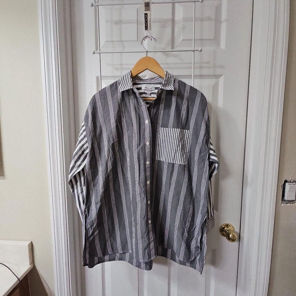 Madewell Oversized Button-Down Shirt in Mixed Grey and White Stripes